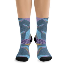 Load image into Gallery viewer, Crane Origami Recycled Poly Socks Blue background