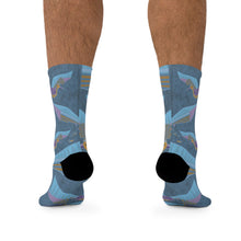 Load image into Gallery viewer, Crane Origami Recycled Poly Socks Blue background