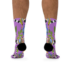 Load image into Gallery viewer, Psychedelic Owls Recycled Poly Socks on purple background