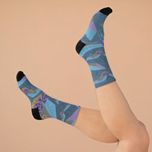Load image into Gallery viewer, Crane Origami Recycled Poly Socks Blue background