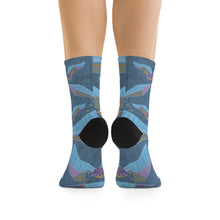 Load image into Gallery viewer, Crane Origami Recycled Poly Socks Blue background
