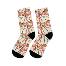 Load image into Gallery viewer, Graphic Garlic on Red background Recycled Poly Socks
