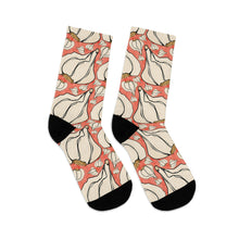 Load image into Gallery viewer, Graphic Garlic on Red background Recycled Poly Socks
