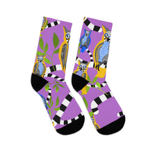 Load image into Gallery viewer, Psychedelic Owls Recycled Poly Socks on purple background

