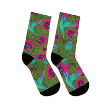 Load image into Gallery viewer, Hummingbirds and Fuscia flowers on Recycled Poly Socks
