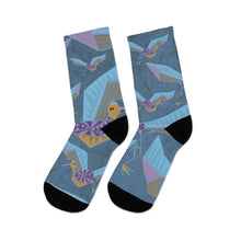Load image into Gallery viewer, Crane Origami Recycled Poly Socks Blue background
