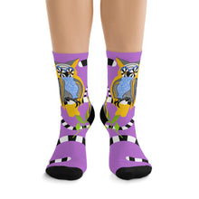 Load image into Gallery viewer, Psychedelic Owls Recycled Poly Socks on purple background
