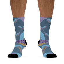 Load image into Gallery viewer, Crane Origami Recycled Poly Socks Blue background
