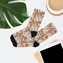 Load image into Gallery viewer, Graphic Garlic on Red background Recycled Poly Socks
