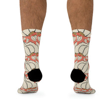 Load image into Gallery viewer, Graphic Garlic on Red background Recycled Poly Socks
