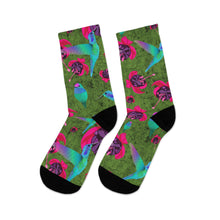 Load image into Gallery viewer, Hummingbirds and Fuscia flowers on Recycled Poly Socks
